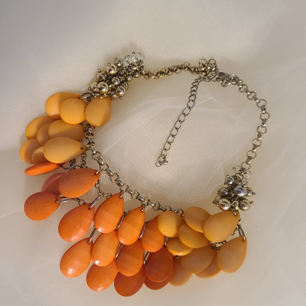 Teardrop Two Tone Orange Statement Necklace - Picture 5 of 7